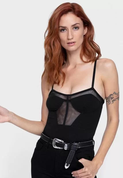 Sheer Spaghetti Straps Bodysuit - Casual Style - ONA SAEZ