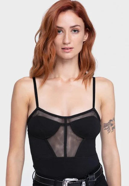 Sheer Spaghetti Straps Bodysuit - Casual Style - ONA SAEZ