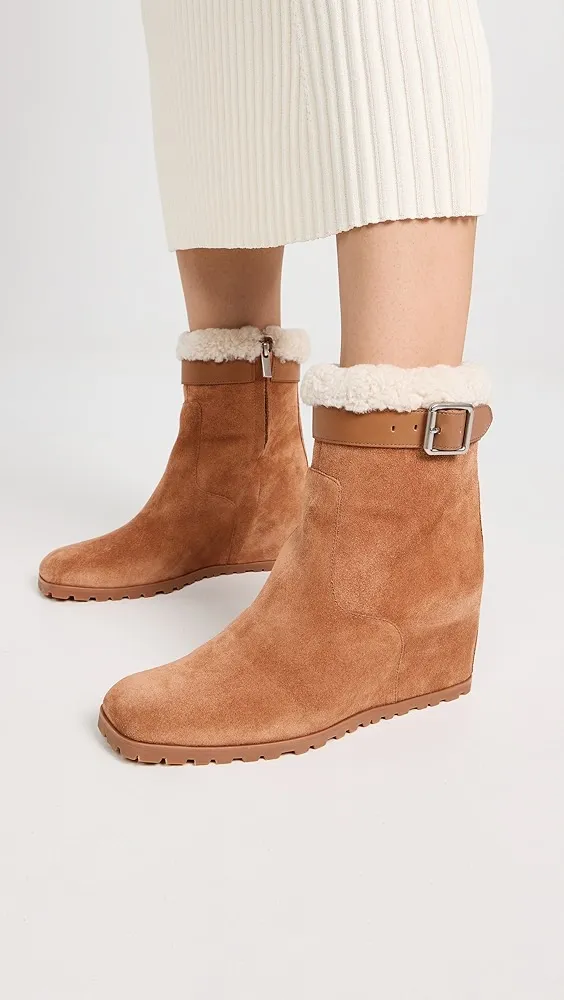 SIMKHAI   Avery Shearling Wedge Ankle Boots 