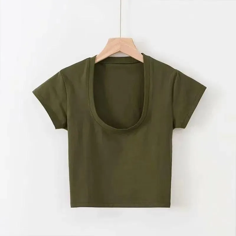 Slim Short Sleeve U-Neck Top