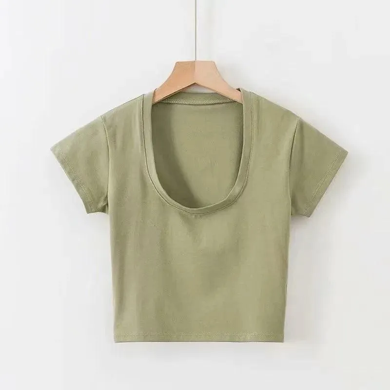 Slim Short Sleeve U-Neck Top