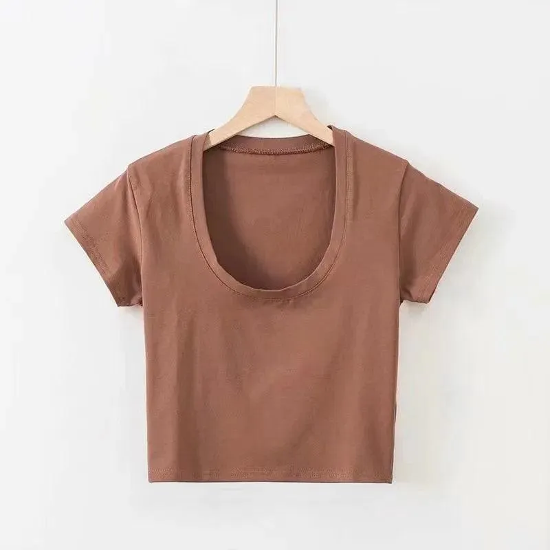 Slim Short Sleeve U-Neck Top