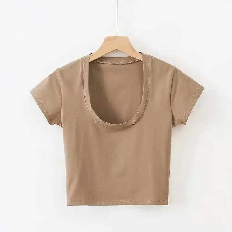 Slim Short Sleeve U-Neck Top