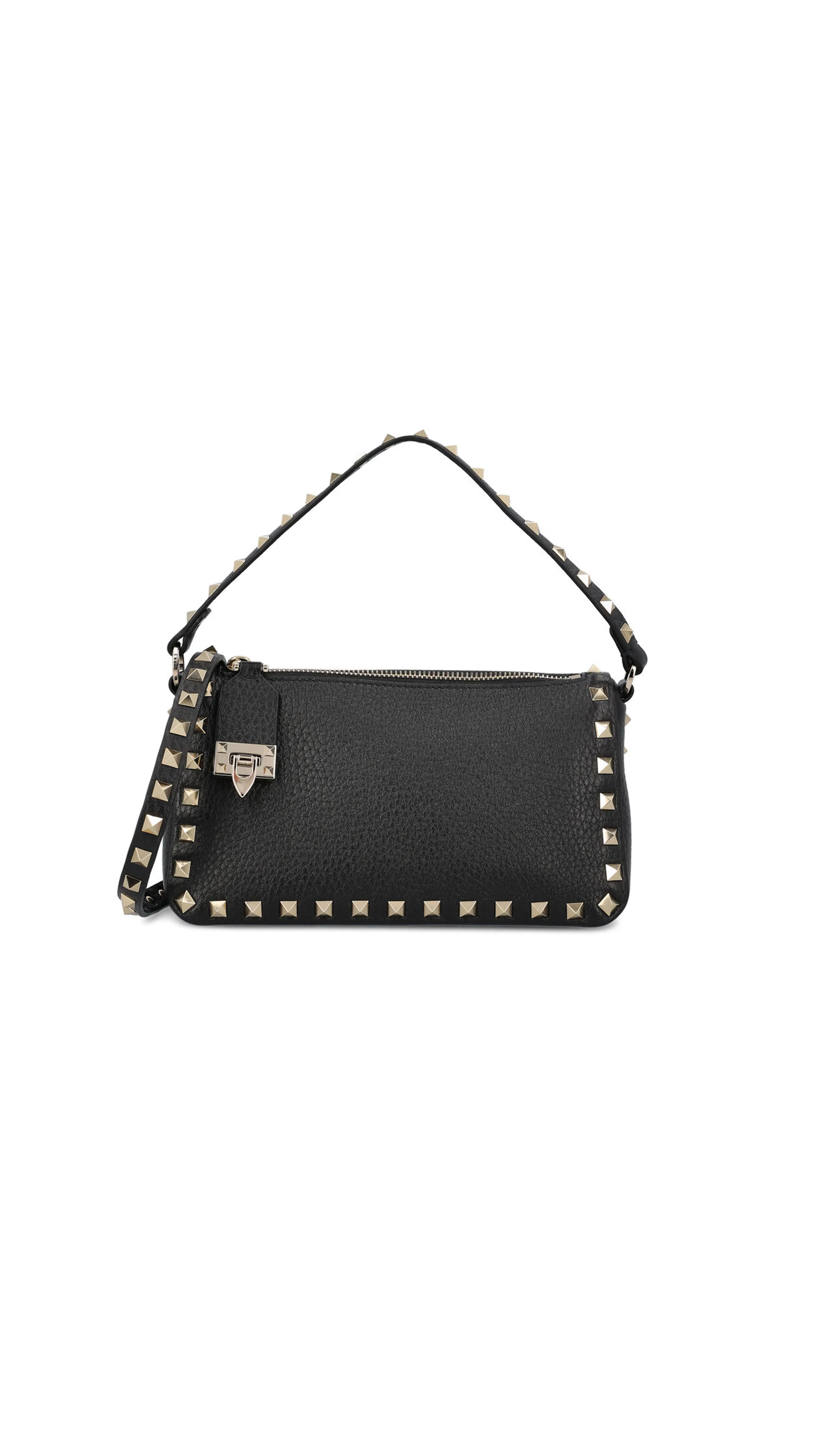 Small Rockstud Grainy Calfskin Crossbody Bag - Black