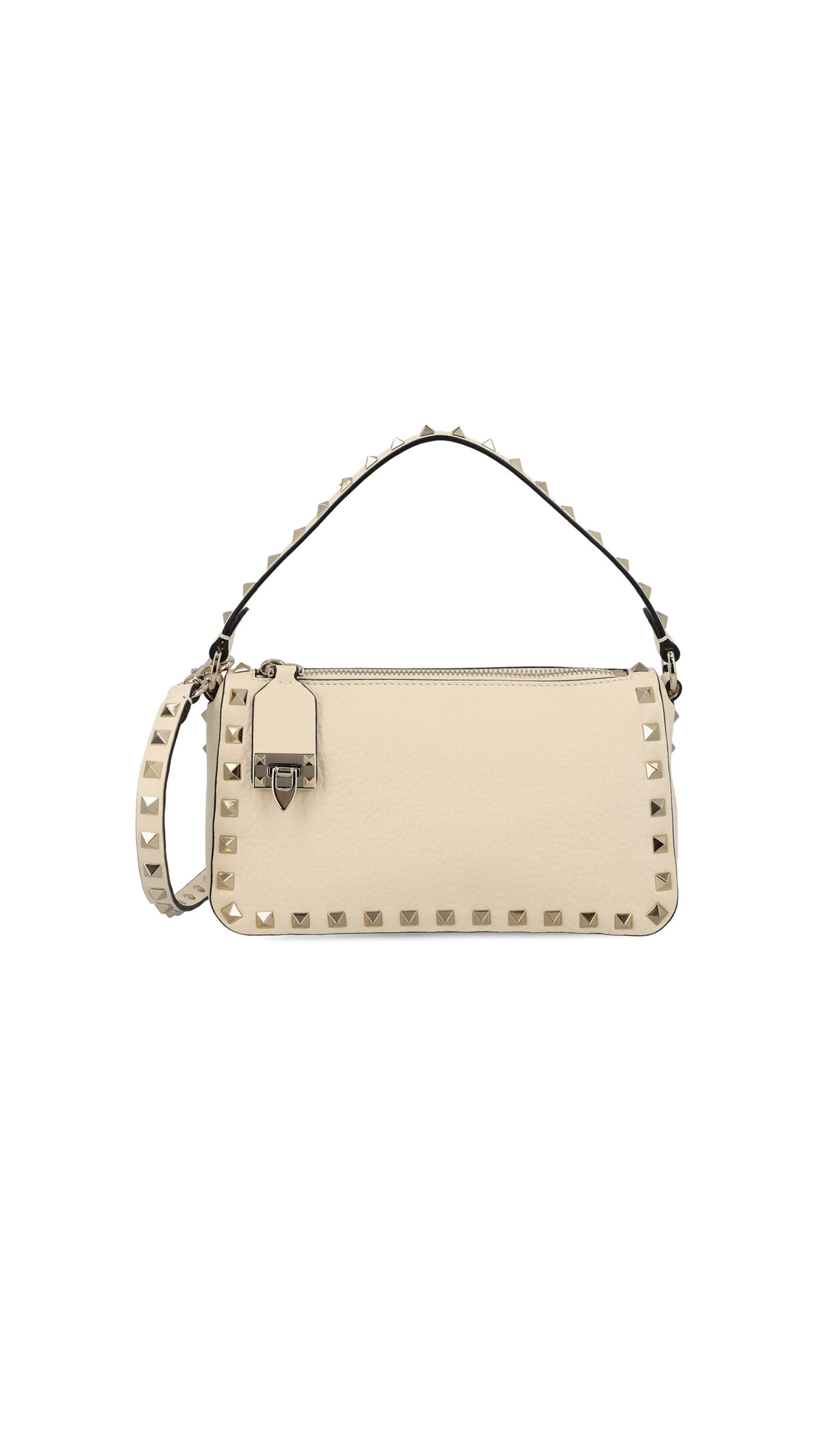 Small Rockstud Grainy Calfskin Crossbody Bag - Ivory