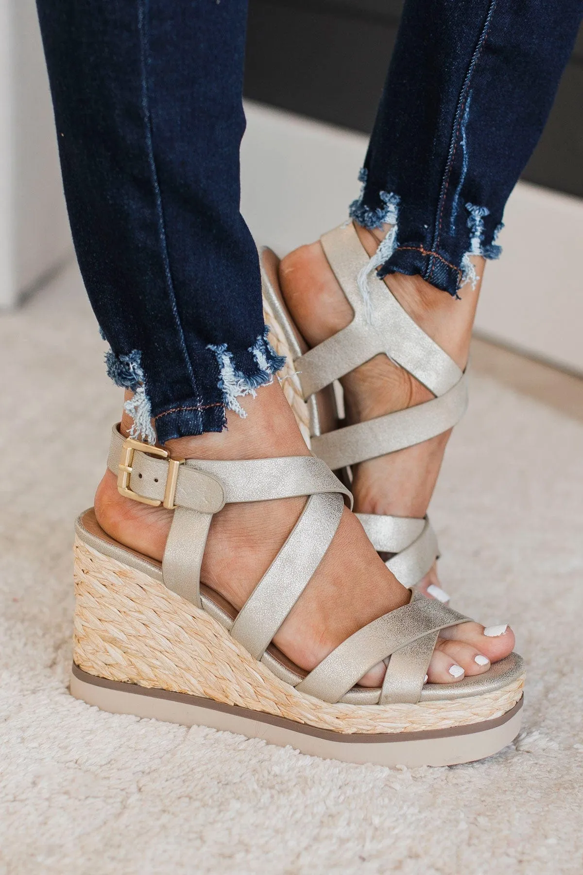 Soda Calina Platform Wedges- Gold