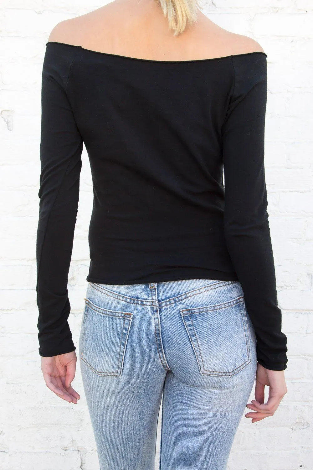 Solid Slim Shoulder Out Long Sleeve Top