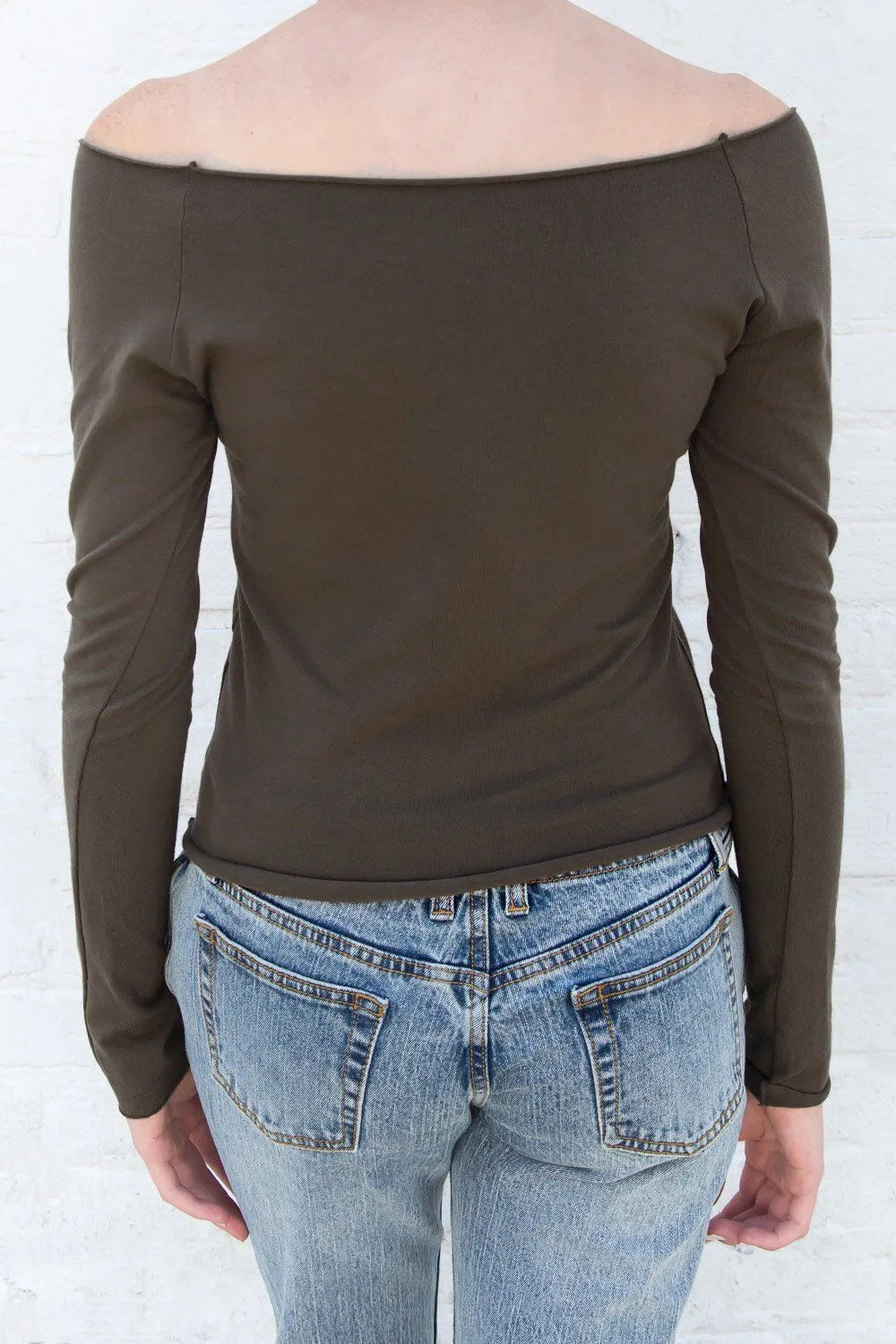 Solid Slim Shoulder Out Long Sleeve Top