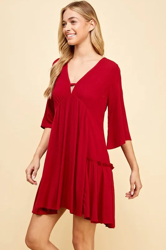 Solid V Neck Full Dress