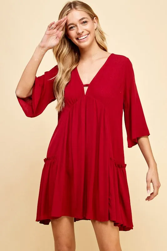 Solid V Neck Full Dress