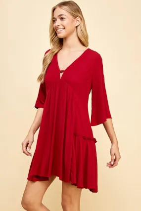 Solid V Neck Full Dress