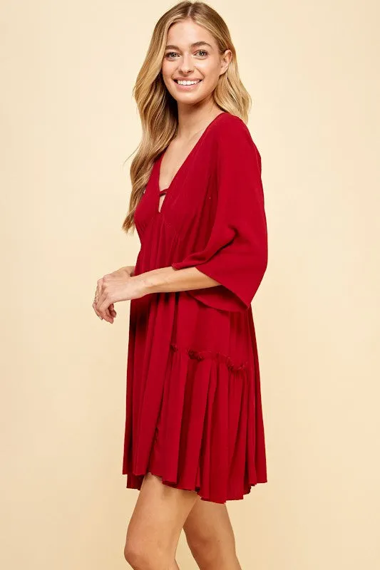 Solid V Neck Full Dress