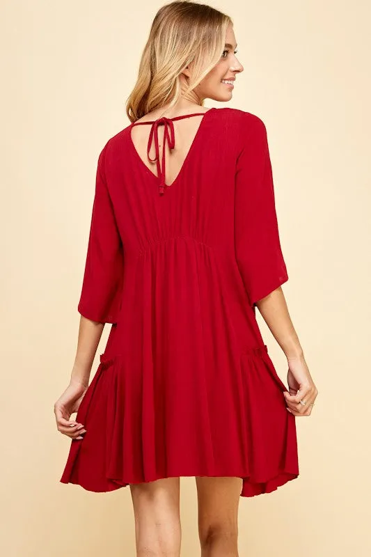 Solid V Neck Full Dress