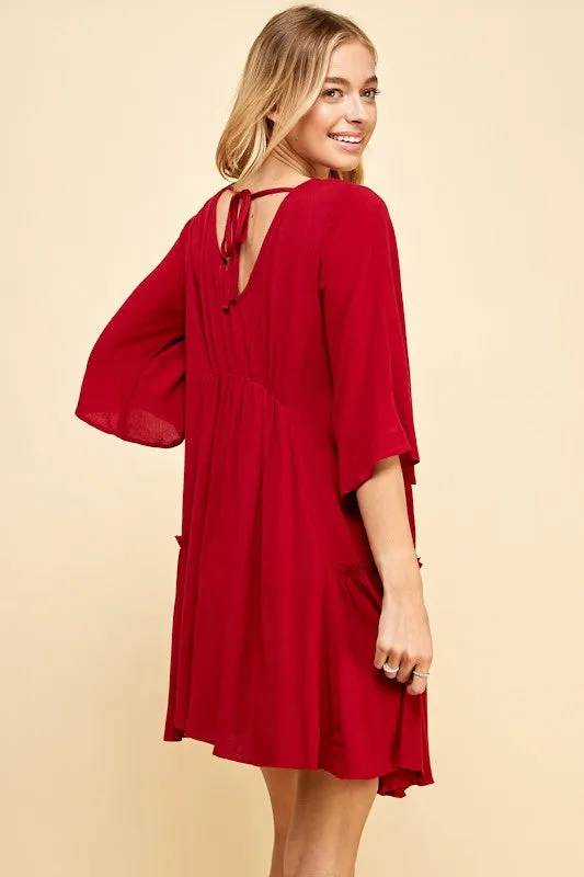 Solid V Neck Full Dress