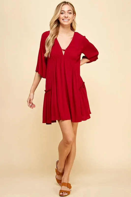 Solid V Neck Full Dress