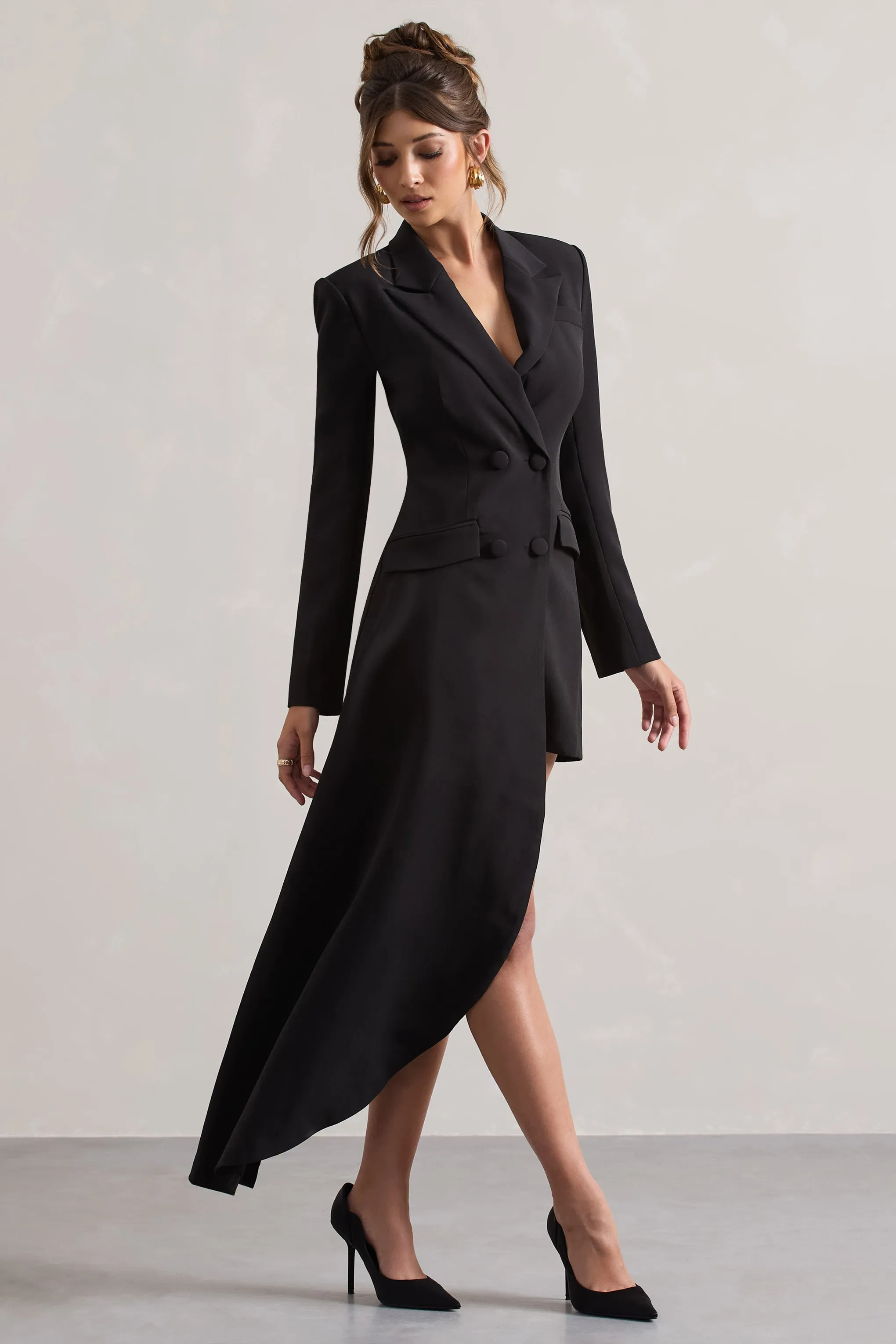 Spiral | Black Tailored Blazer Mini Dress With Asymmetric Hem