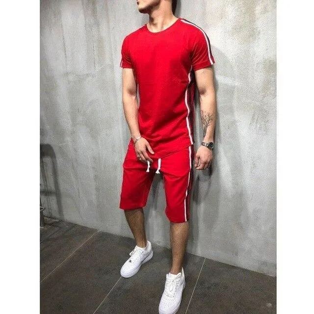 Striped Casual Tracksuit Shorts Set For Men