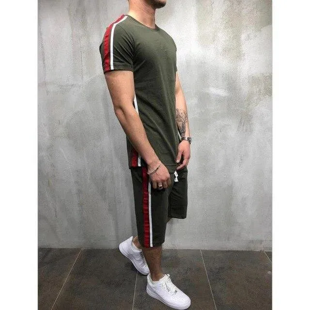 Striped Casual Tracksuit Shorts Set For Men