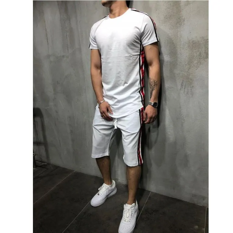 Striped Casual Tracksuit Shorts Set For Men