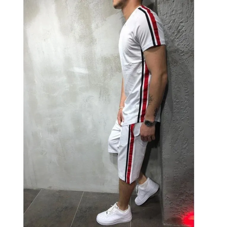 Striped Casual Tracksuit Shorts Set For Men