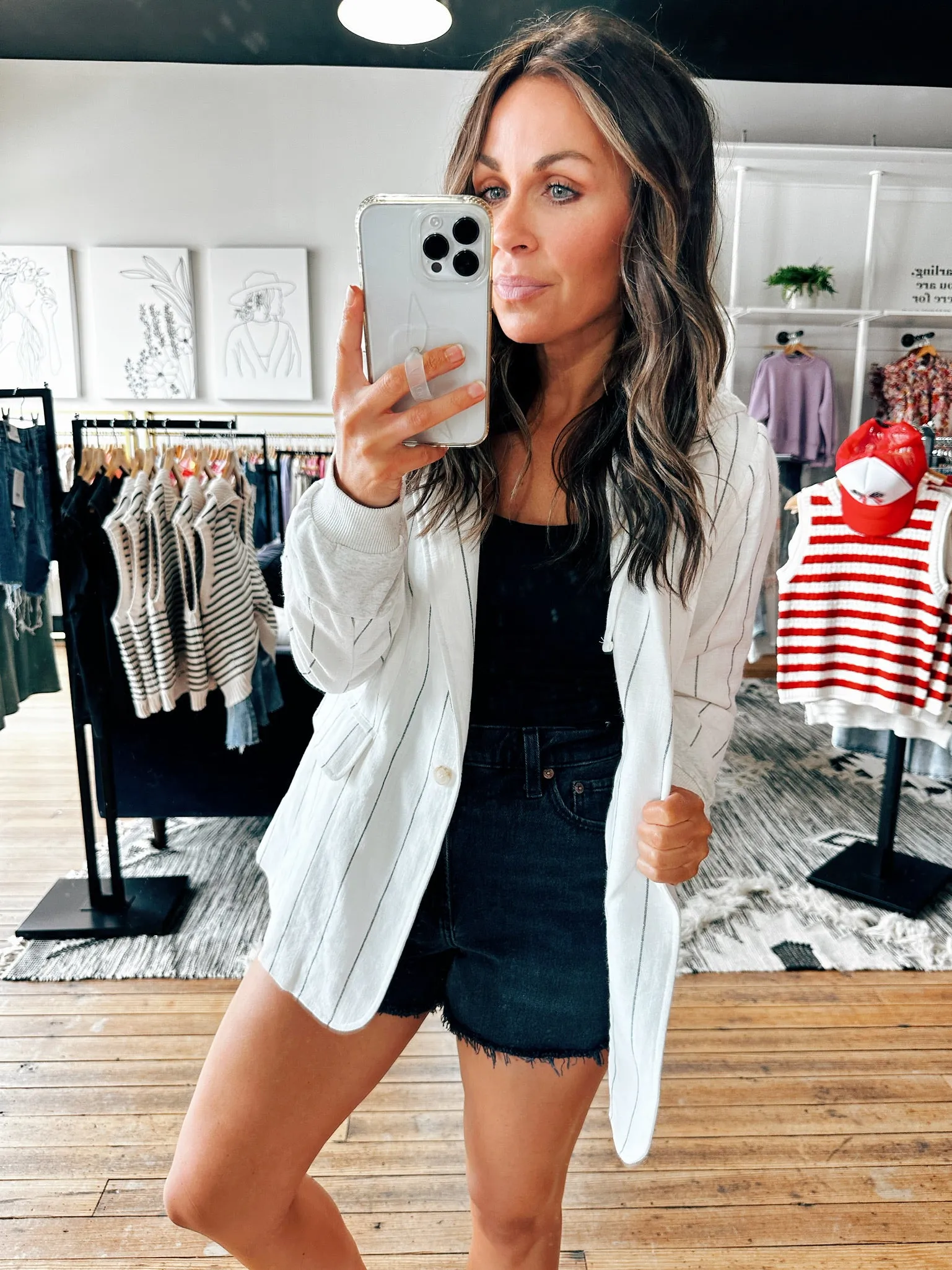 Striped Hooded Linen Blazer