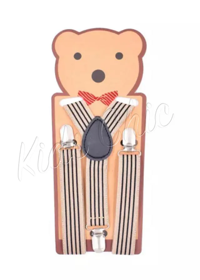 Striped Suspender kids - Beige/Black