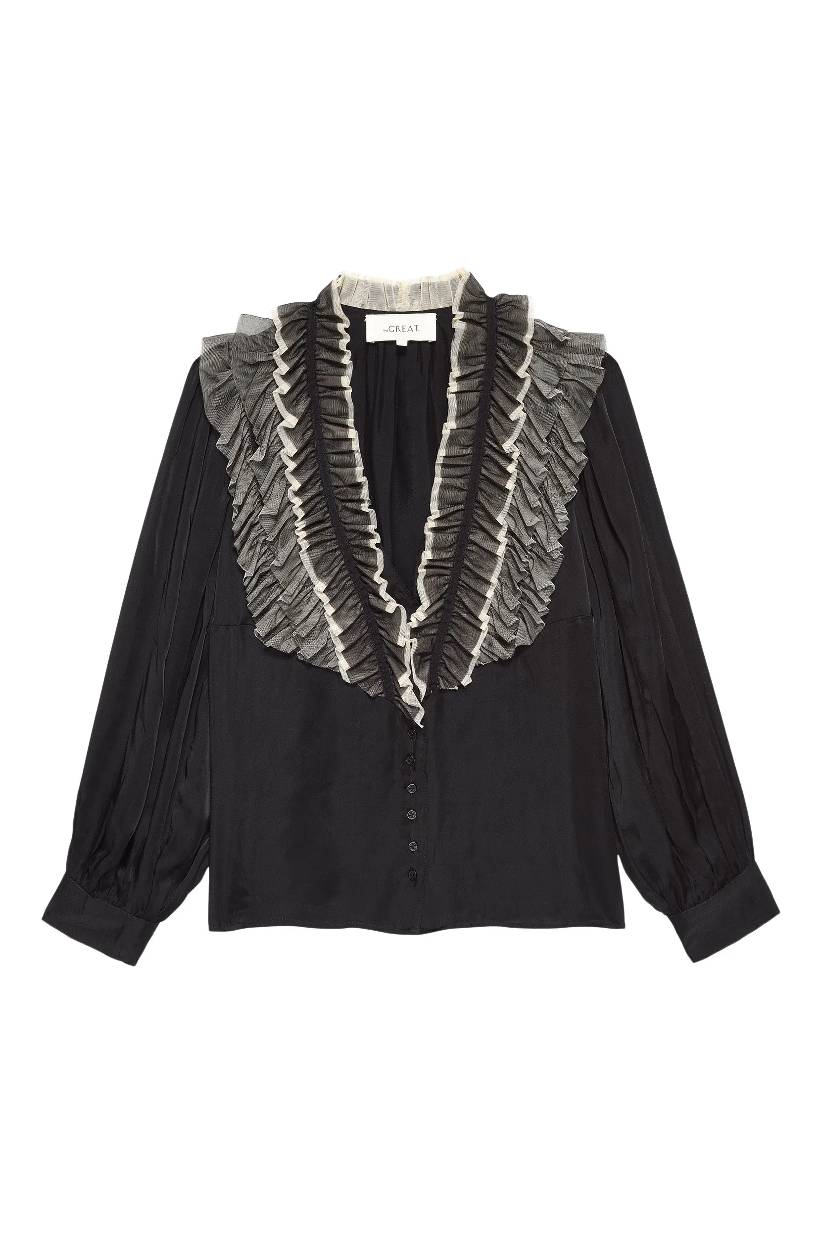 The Great Ruffled Tuxedo Top in Black Cream