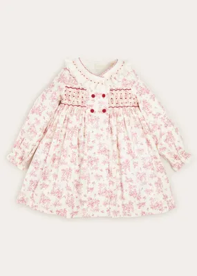 Toile Double Breasted Handsmocked Collar Dress In Burgundy (12mths-10yrs)