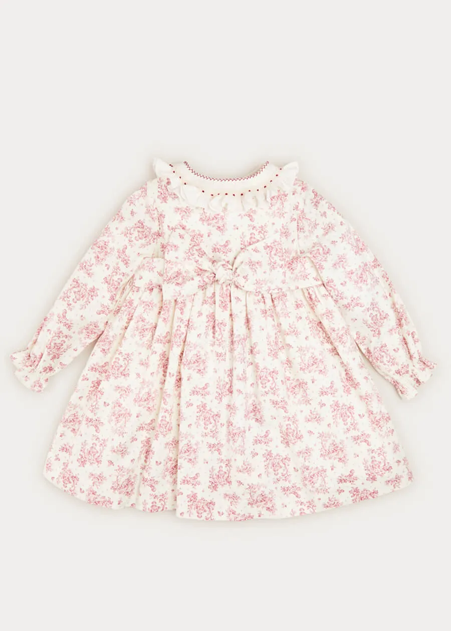 Toile Double Breasted Handsmocked Collar Dress In Burgundy (12mths-10yrs)