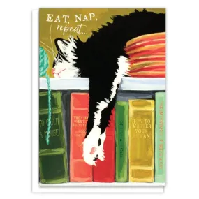 Tuxedo Cat - Eat, Nap, Repeat “Happy Birthday” Greeting Card