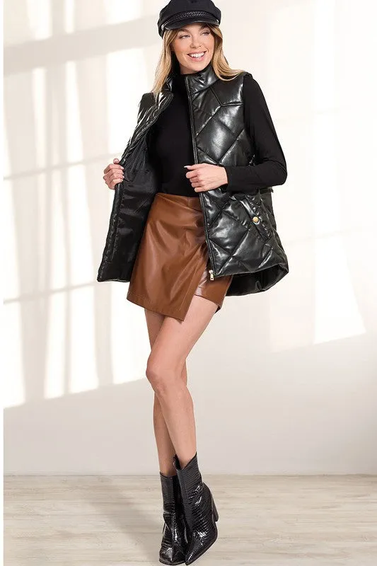 Vegan Leather Quilted Puffer Vest