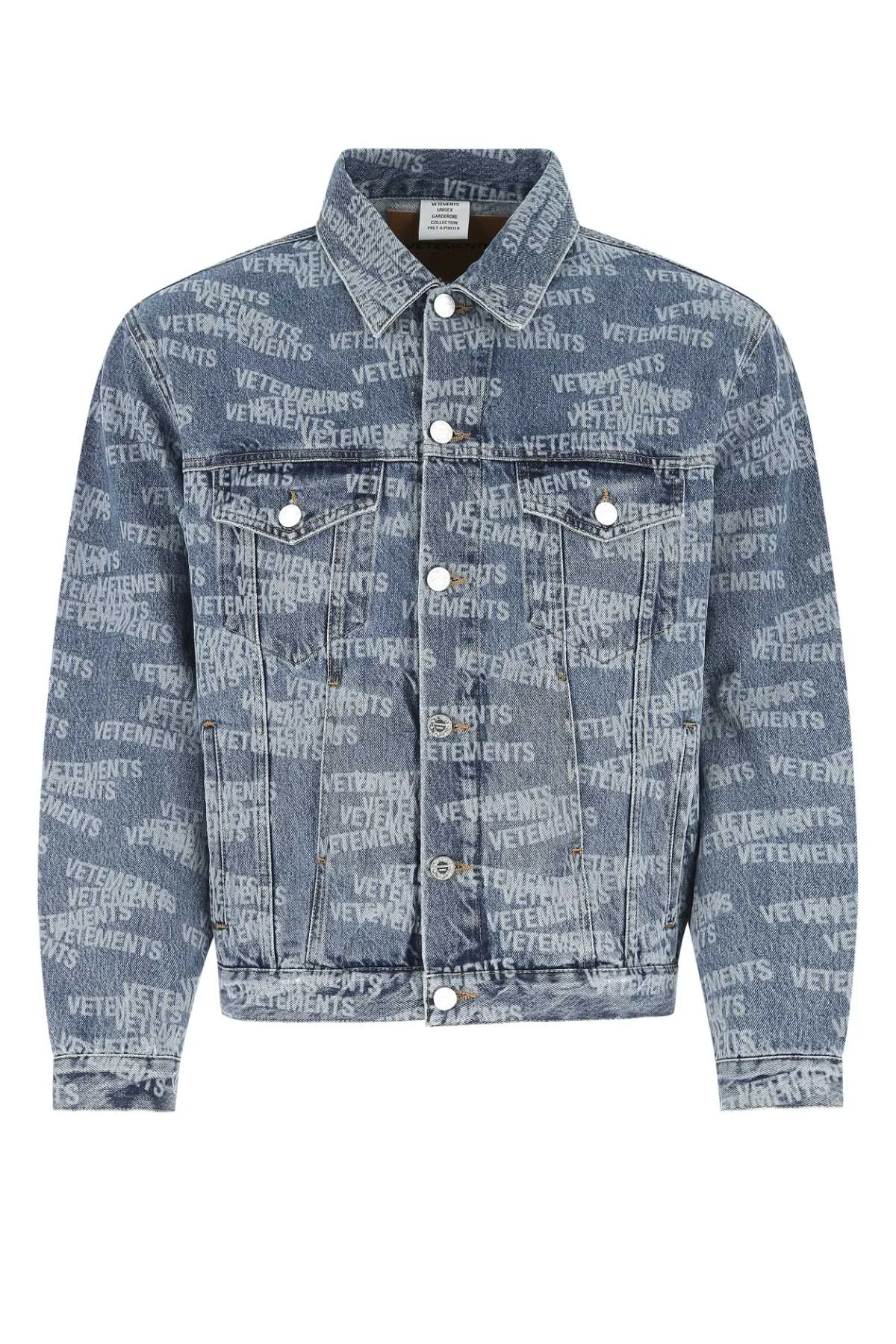 Vetements Allover Logo Printed Denim Jacket