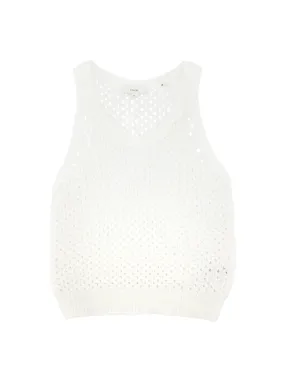 Vince Mesh-Stitch Cotton Sweater Tank in Optic White