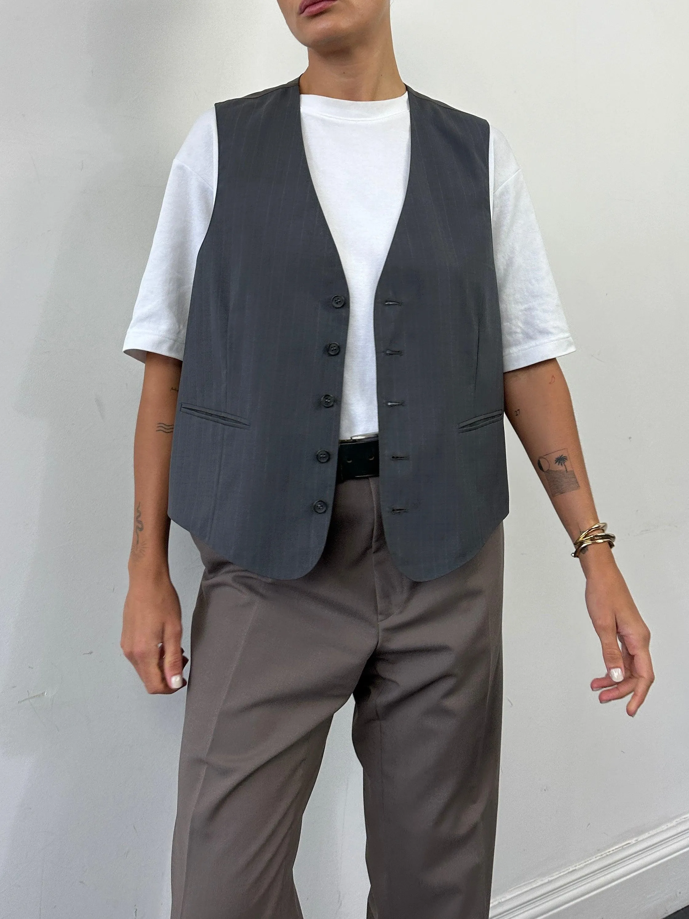 Vintage Pinstripe Single Breasted Tailored Waistcoat - L