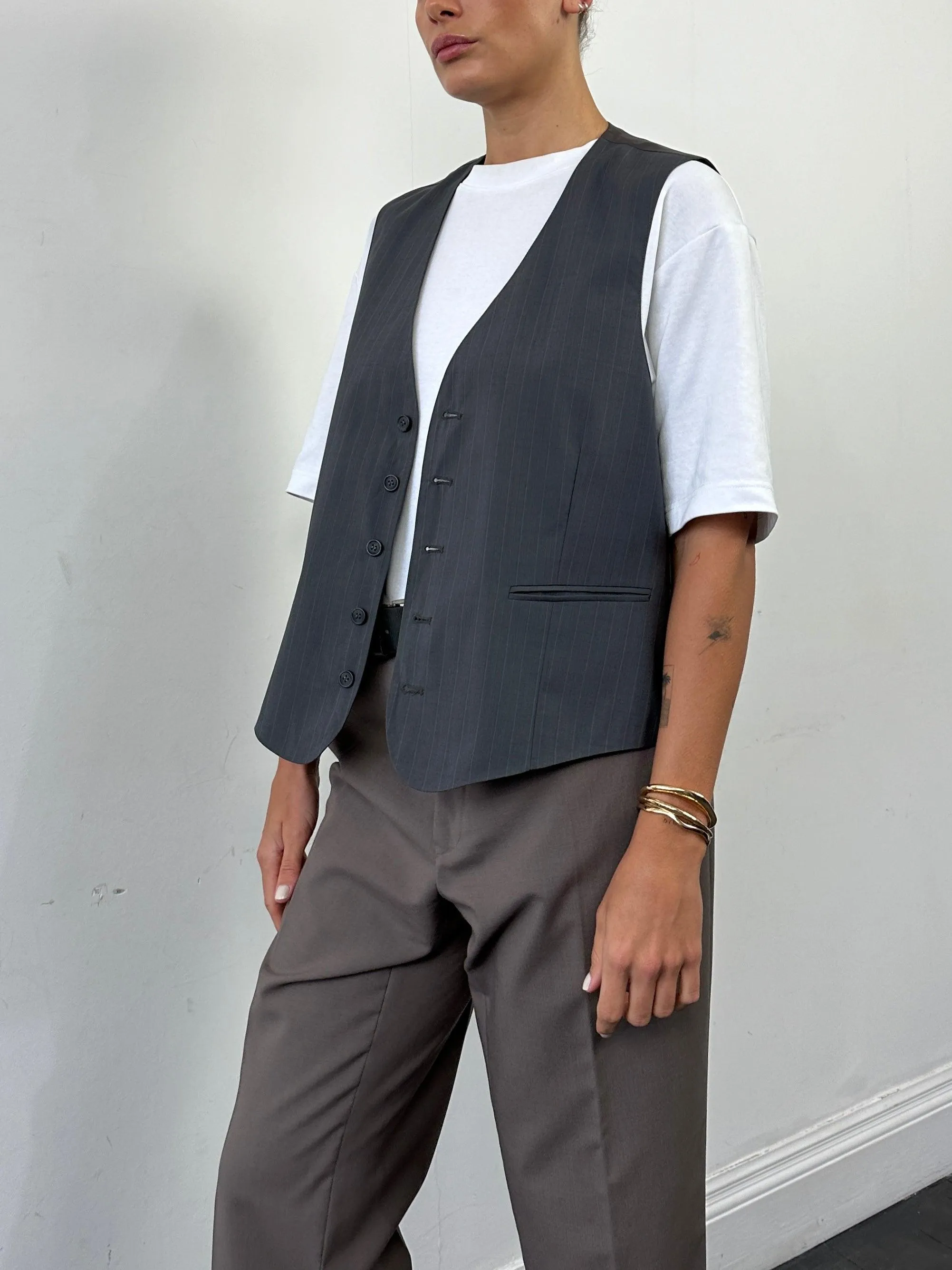 Vintage Pinstripe Single Breasted Tailored Waistcoat - L