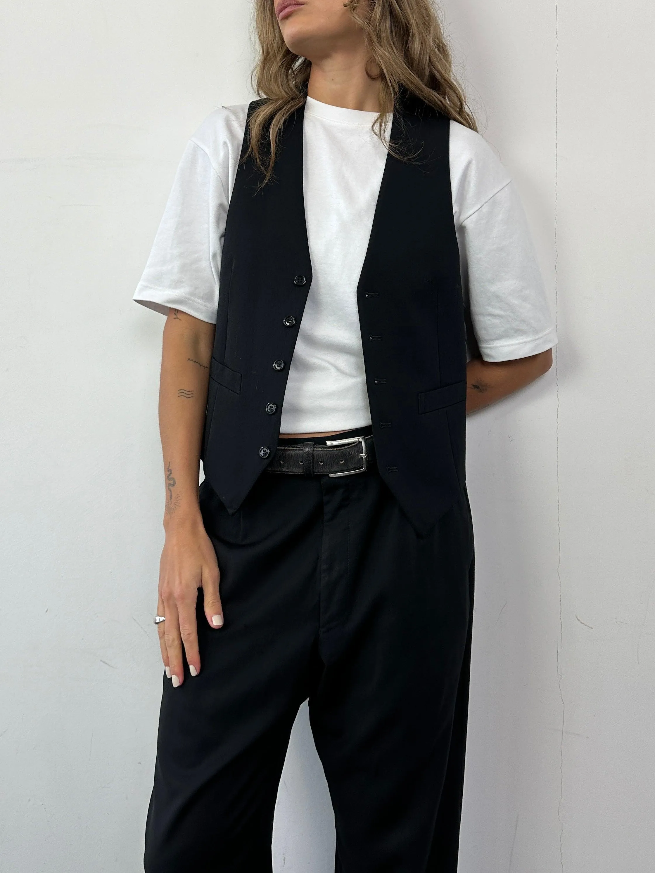 Vintage Pure Wool Tailored Waistcoat - S