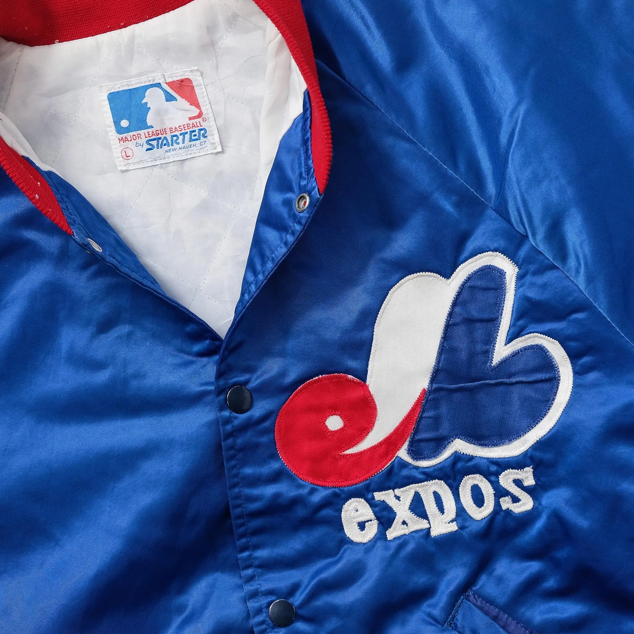 Vintage Starter Montreal Expos Satin Bomber Jacket Large