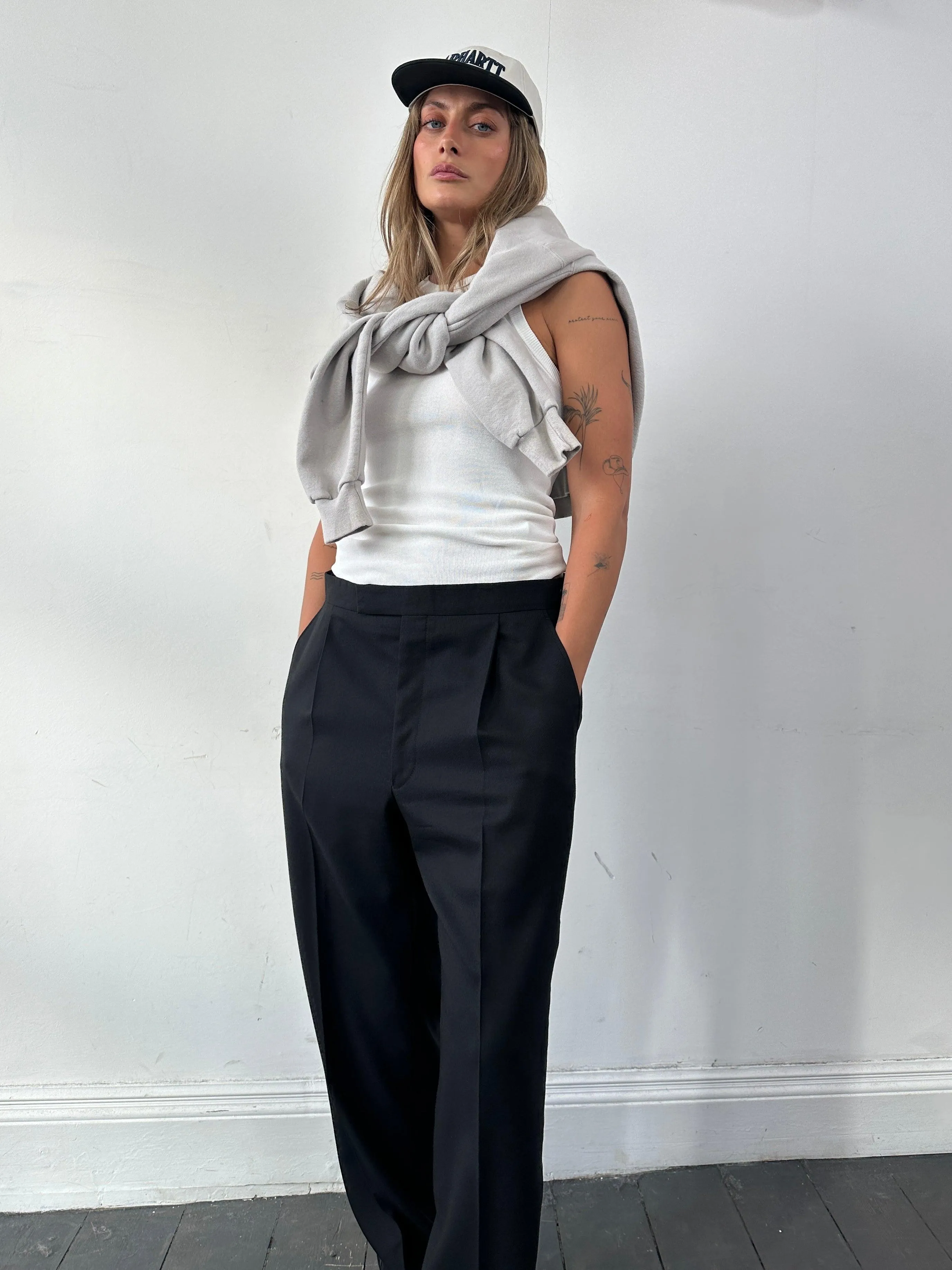 Vintage Tuxedo Pure Wool Straight Leg Trousers - W30-32