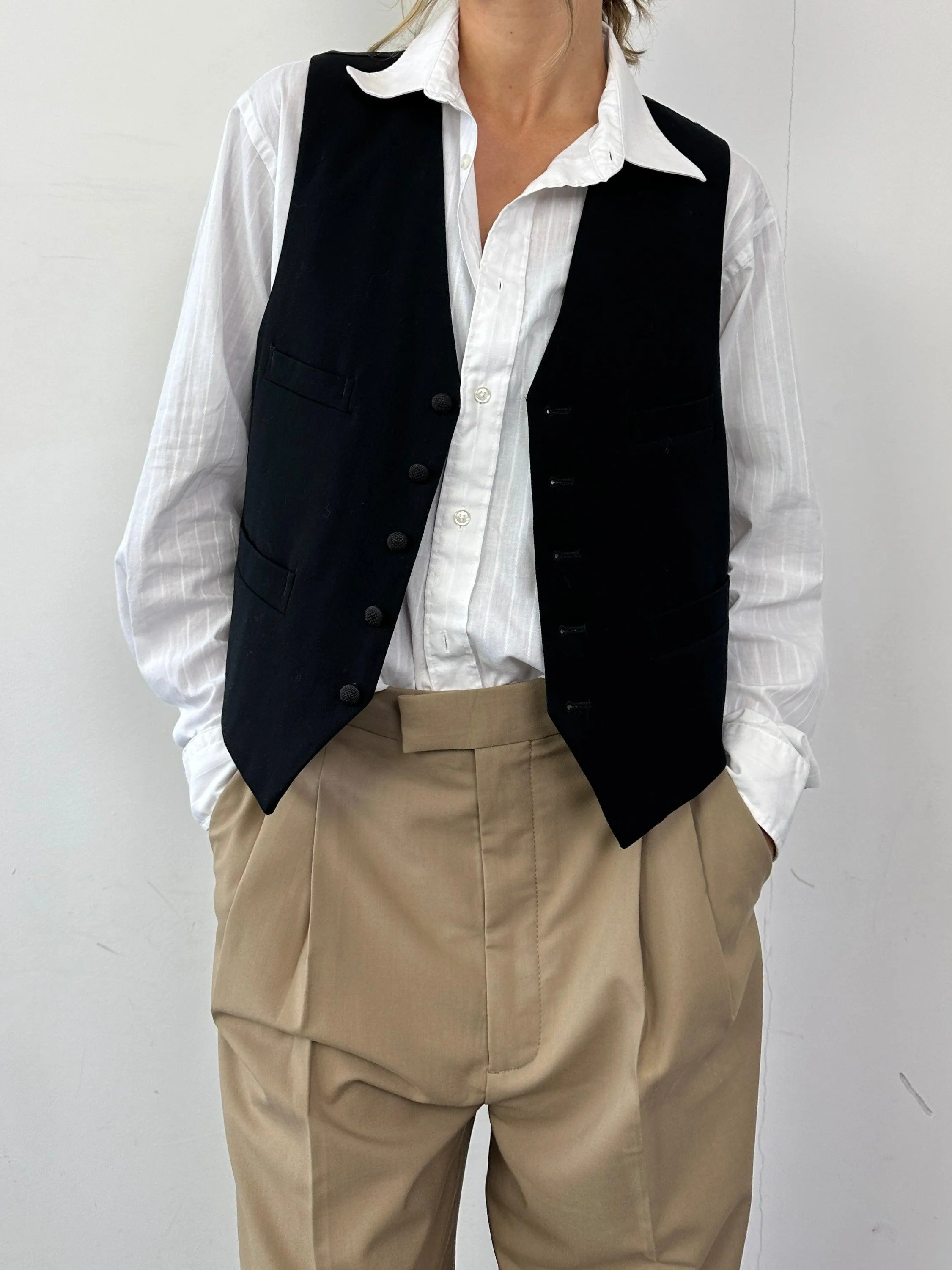 Vintage Wool Blend Tuxedo Tailored Waistcoat - M/L