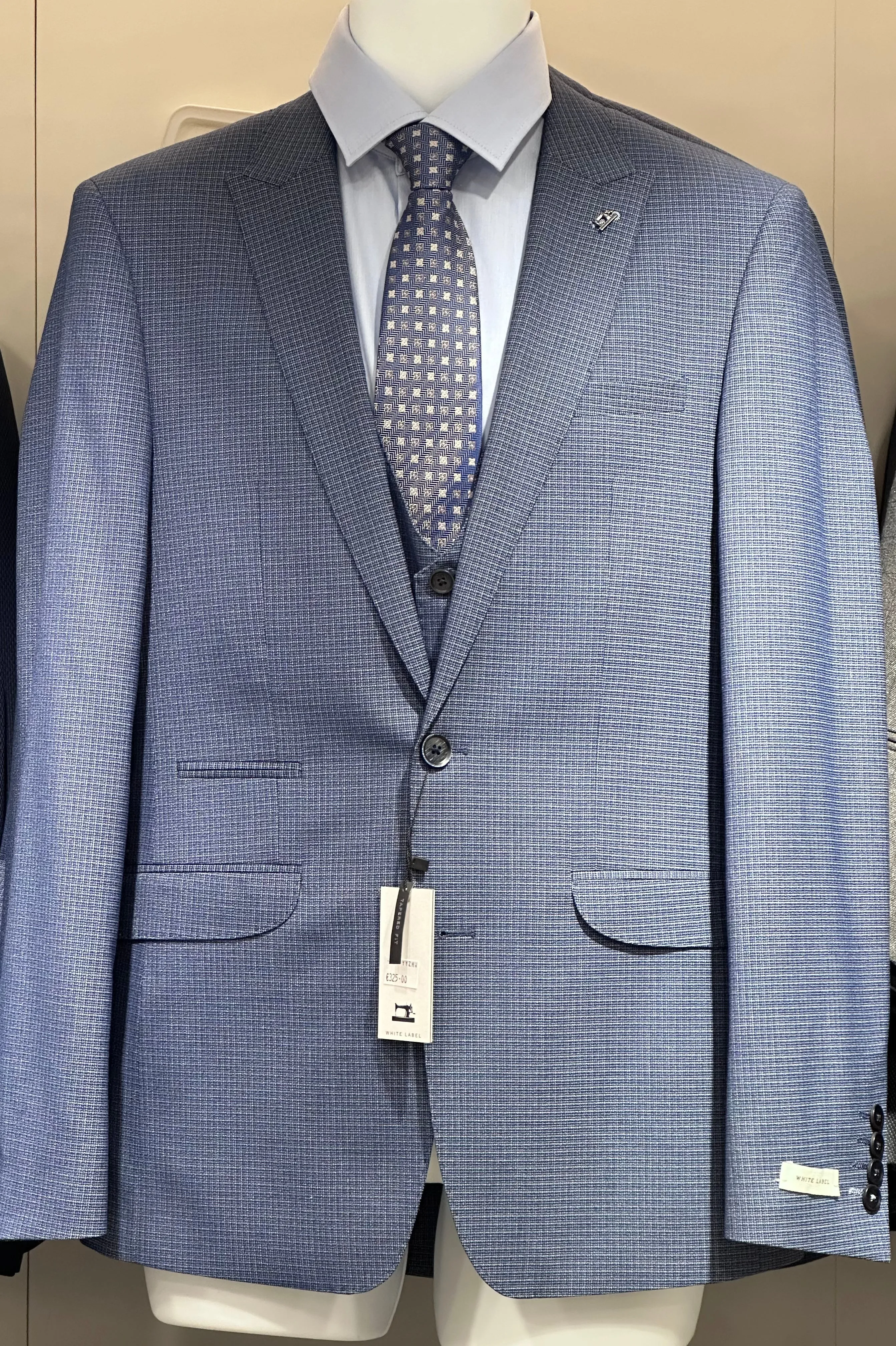 White Lable Blue Fine woven Check 3pice Suit