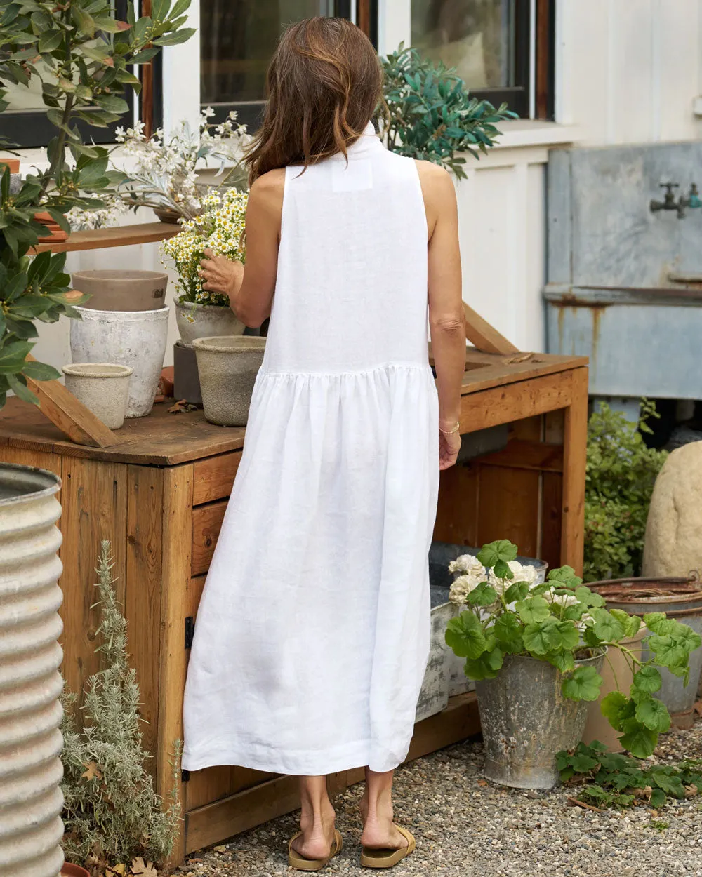 White Linen Daphne Popover Shirtdress