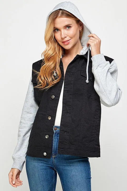 Winnie Women's Denim  Jacket with Fleece Hoodies