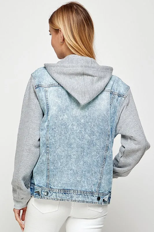 Winnie Women's Denim  Jacket with Fleece Hoodies