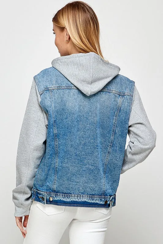 Winnie Women's Denim  Jacket with Fleece Hoodies