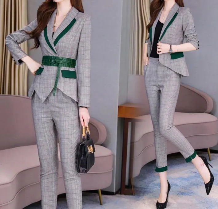 Women Plaid Capri Pantsuits