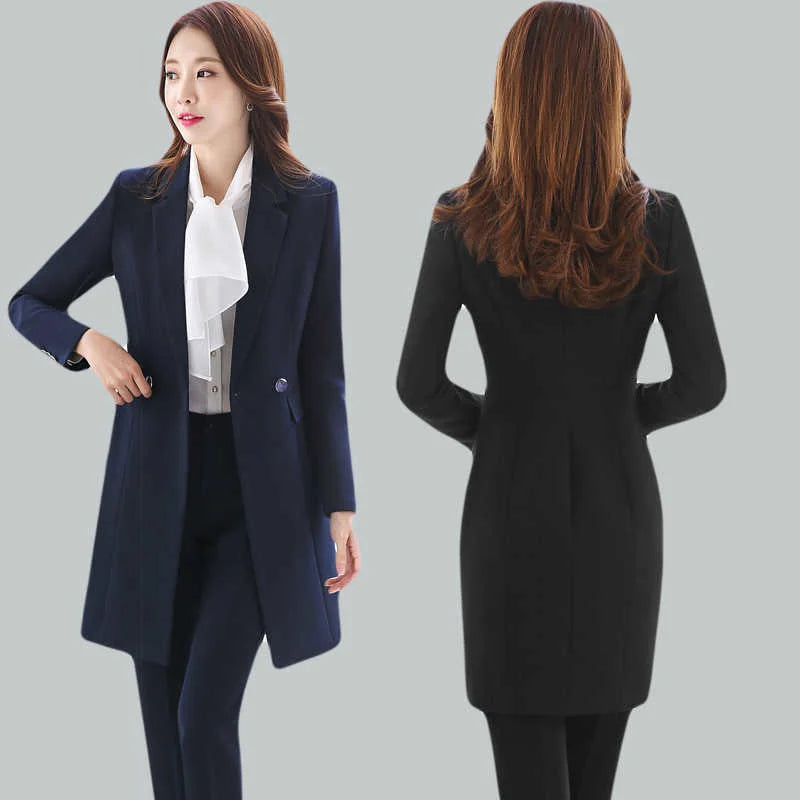 Women's Black Winter Formal Vest Single Breasted Blazer Mid Waist Skirt Set