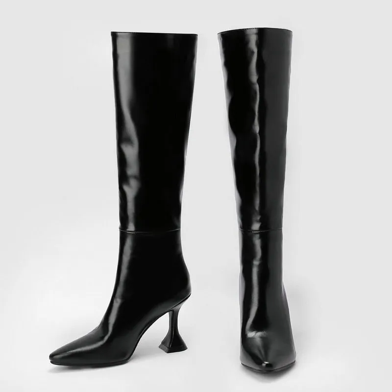 Women's Fashion Solid Warm Winter Pointed Toe Knee High Heeled Boots