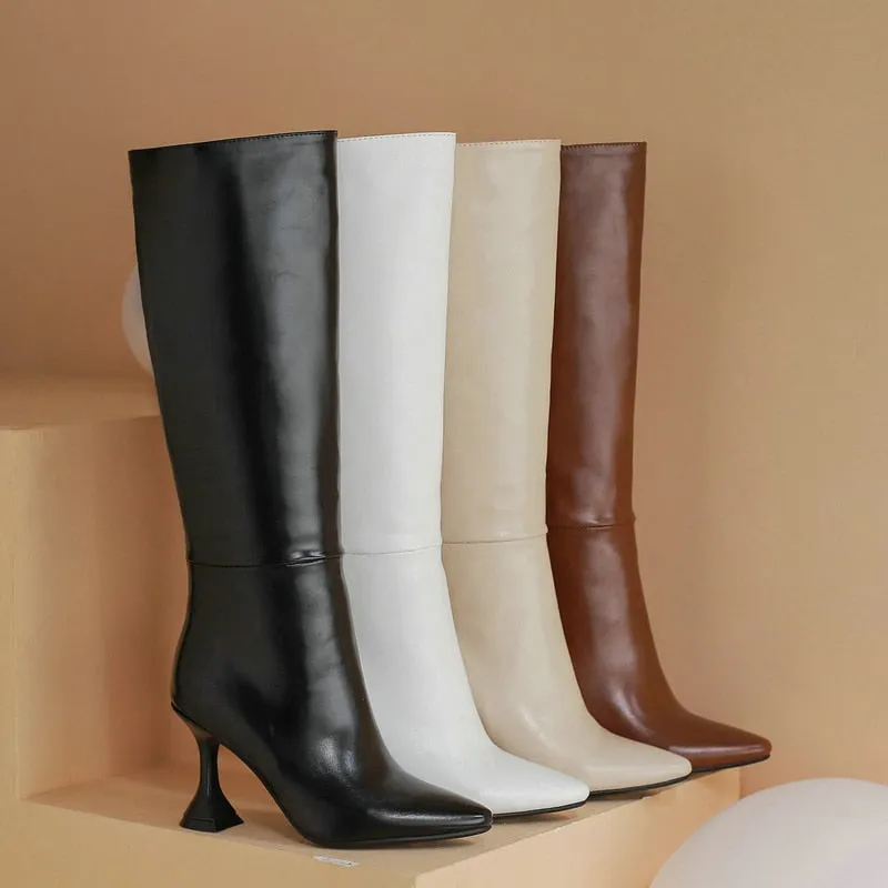 Women's Fashion Solid Warm Winter Pointed Toe Knee High Heeled Boots