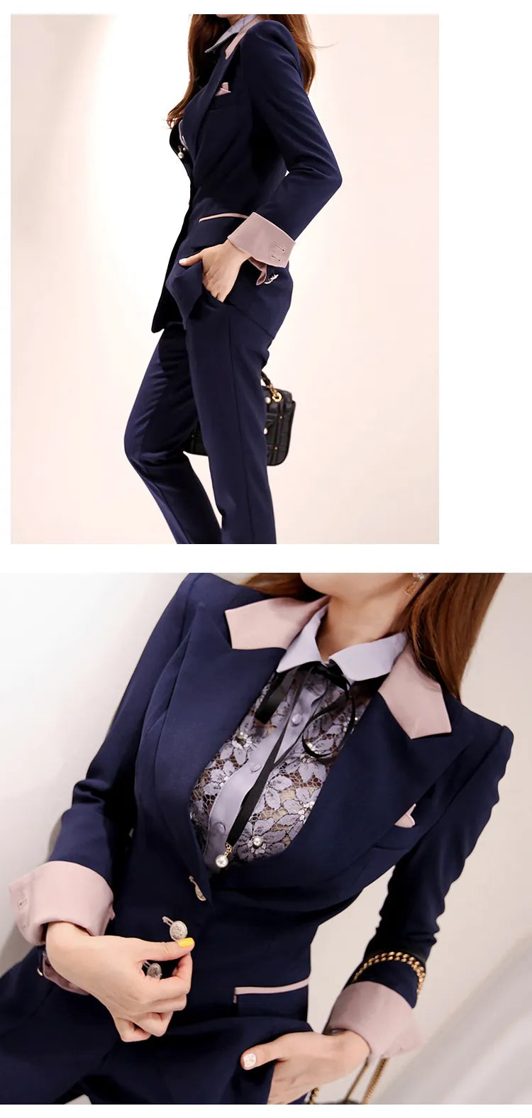 Women's Korean Chic Formal Style Single Breasted Blazer Wide Leg Pants Set