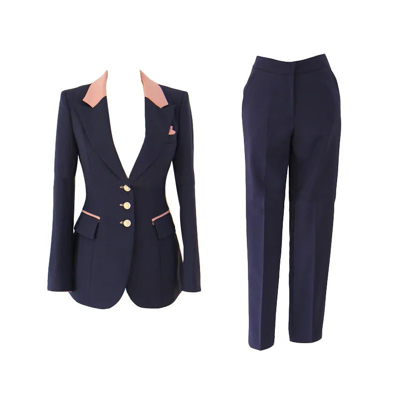 Women's Korean Chic Formal Style Single Breasted Blazer Wide Leg Pants Set